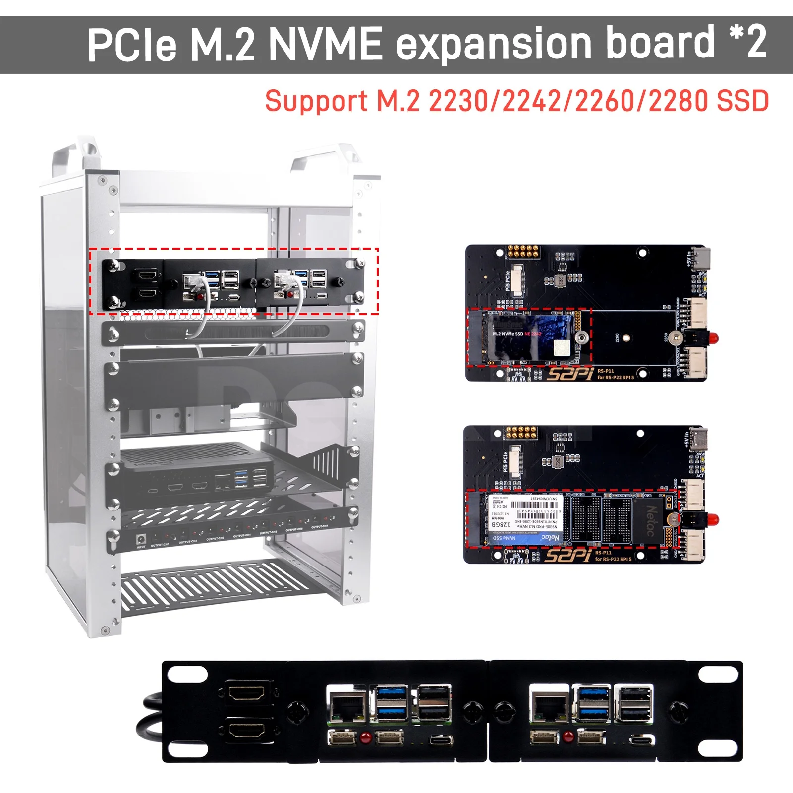 DeskPi Rackmate 10-Zoll 1U Rack-Gehäuse mit 2 PCIE NVME Boards – Bild 6