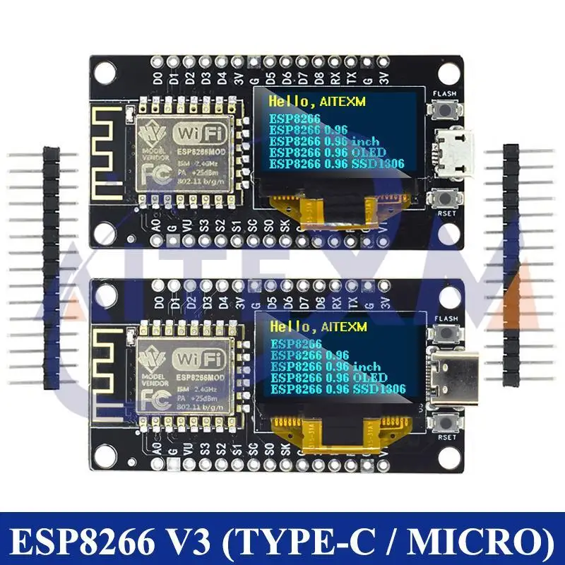NodeMCU ESP8266 V3 Entwicklungsboard mit 0,96 Zoll OLED-Display CH340 ESP-12F WiFi-Modul TYPE-C USB