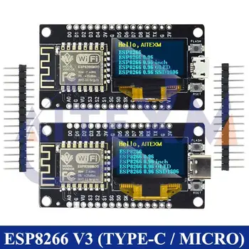NodeMCU ESP8266 V3 Entwicklungsboard mit 0,96 Zoll OLED-Display CH340 ESP-12F WiFi-Modul TYPE-C USB