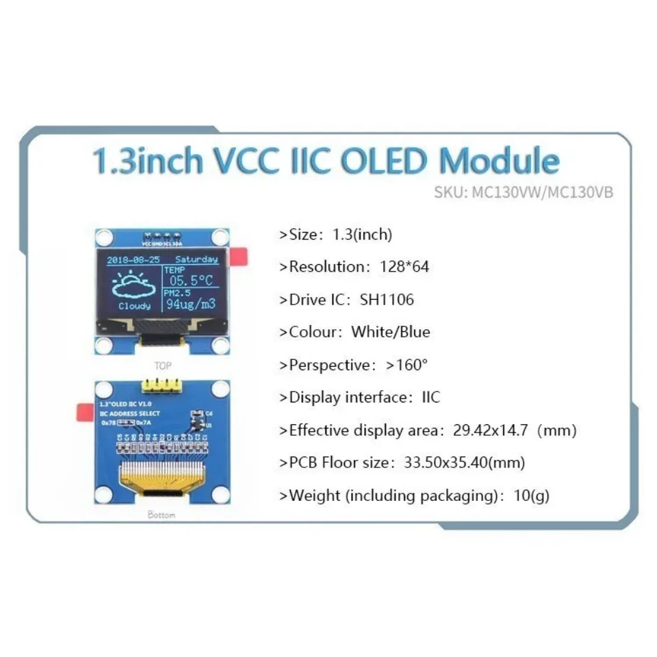 OLED 0,91 Zoll/0,96 Zoll/1,3 Zoll OLED-Displaymodul IIC I2C SPI 128X64 – Bild 4