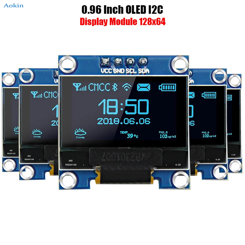 0,96 Zoll OLED-Anzeigemodul 128 x 64 SSD1306 leuchtende I2C-OLED-Anzeigetafel kompatibel mit Arduino (5 Stück)