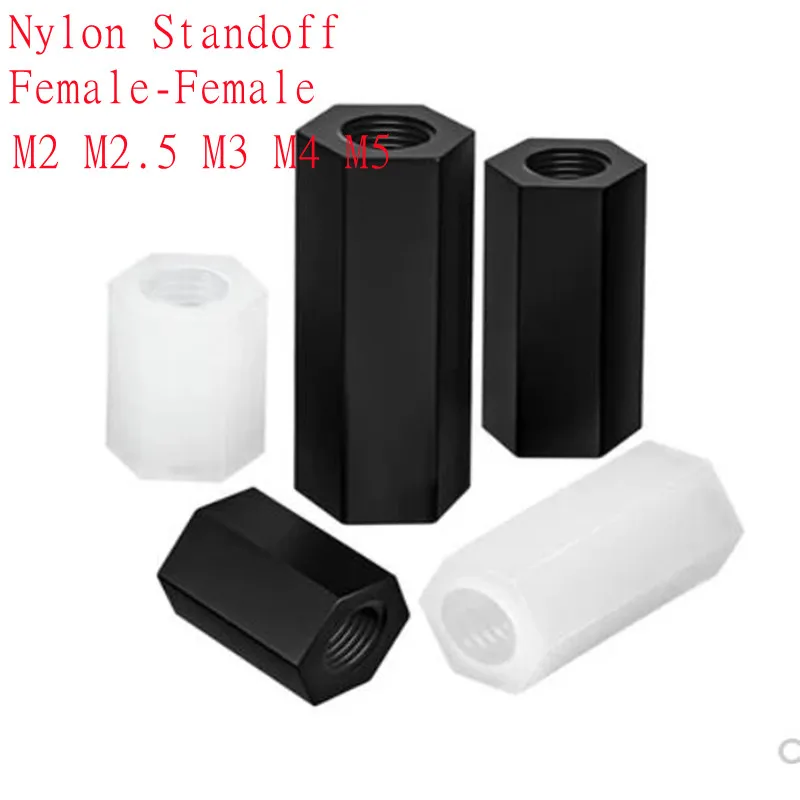 M2 M2.5 M3 500 Stück M4 Weiße oder Schwarze Sechskant-Nylon-Abstandshalter Flachkopf (1000 Stück)
