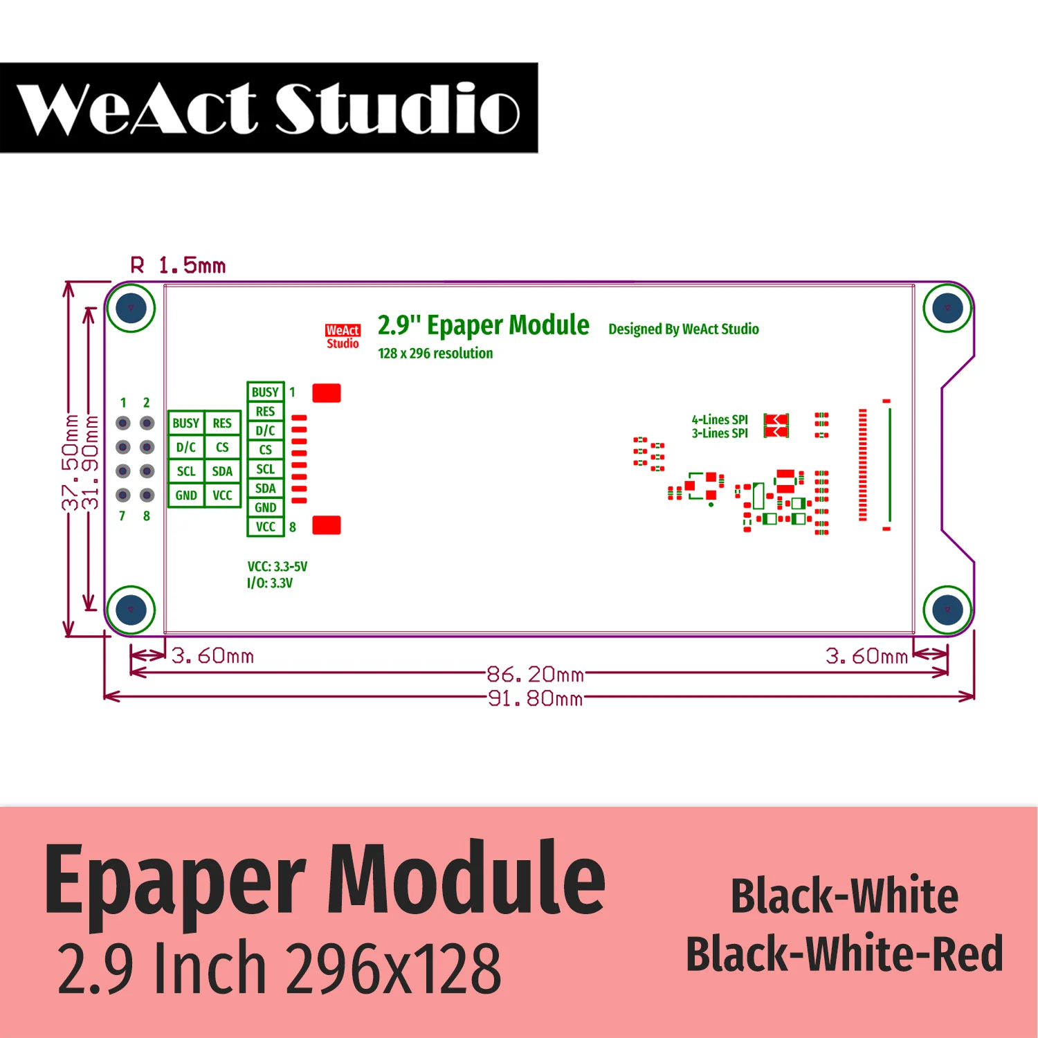 WeAct 2,9'' 2,13" 2,9 2,13 Zoll Epaper Modul E-Paper E-Ink EInk – Bild 6