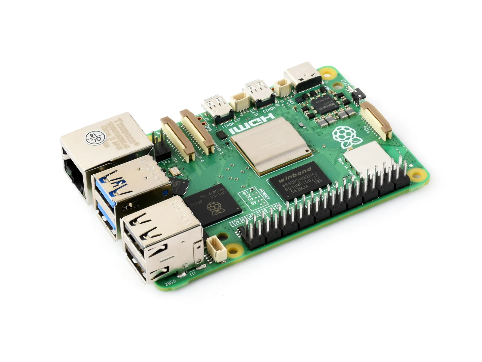 Raspberry Pi 5, 2,4 GHz Quad-Core 64-Bit-Arm-Cortex-A76-CPU, integrierte Nutzung des RP1-I/O-Controllers