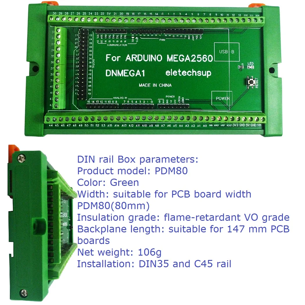 Arduino MEGA2560 R3 Atmega2560 Dev Baord DIN-Schienenmontage Schraubklemmenblock-Adaptermodul