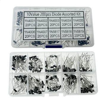 Schachtel 10 Wert Diode Assorted Kit Set 1N5819 1N5818 1N5817 1N4007 1N4006 1N4005 1N4004 1N4003 (200 Stück)