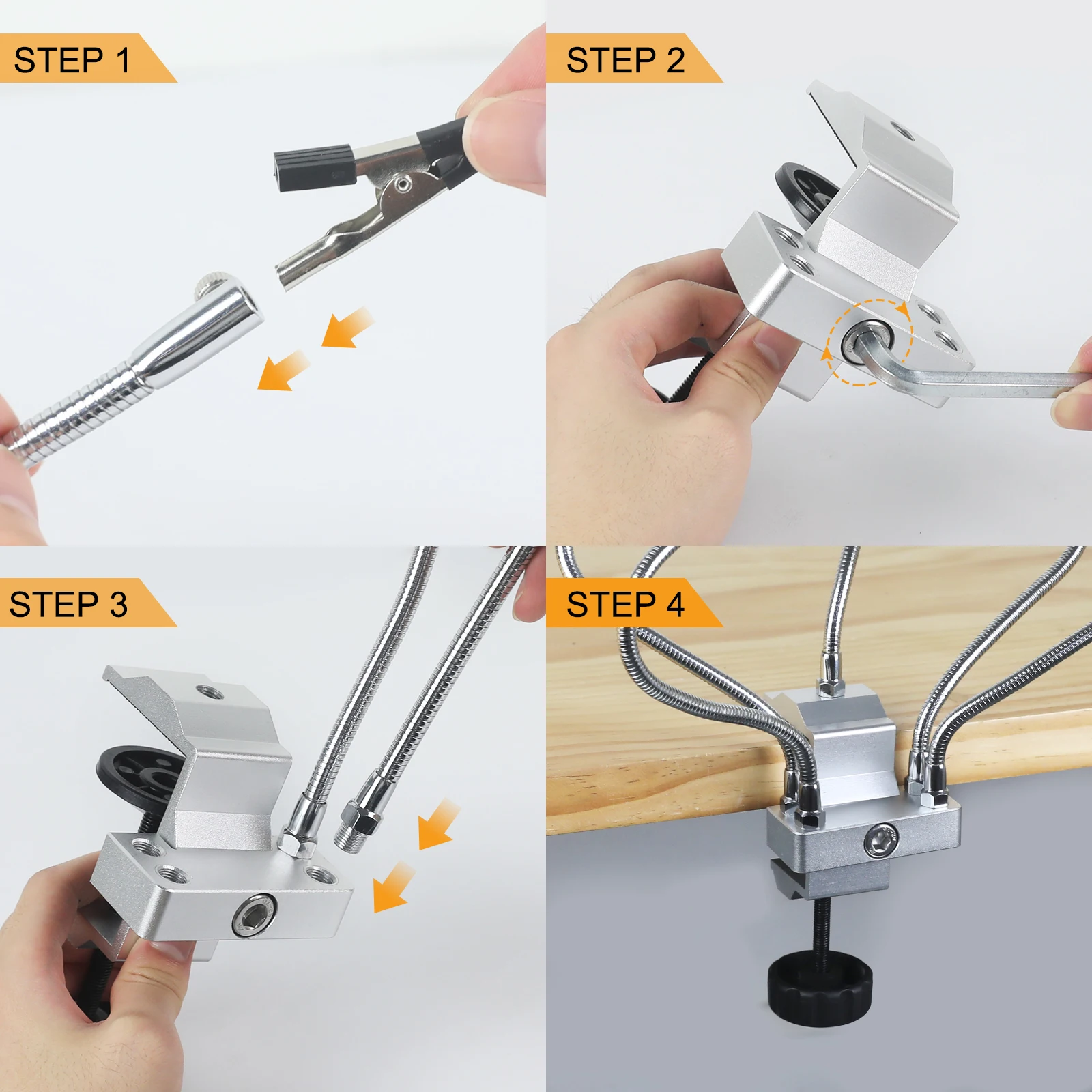 Löthilfe mit 5 flexiblen Metallarmen, Tischklemme – Bild 3