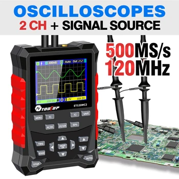 TOOLTOP 2 Kanal 120 MHz Tragbares Oszilloskop Signalquelle 2 in 1 Elektronik Kfz-Oszilloskope