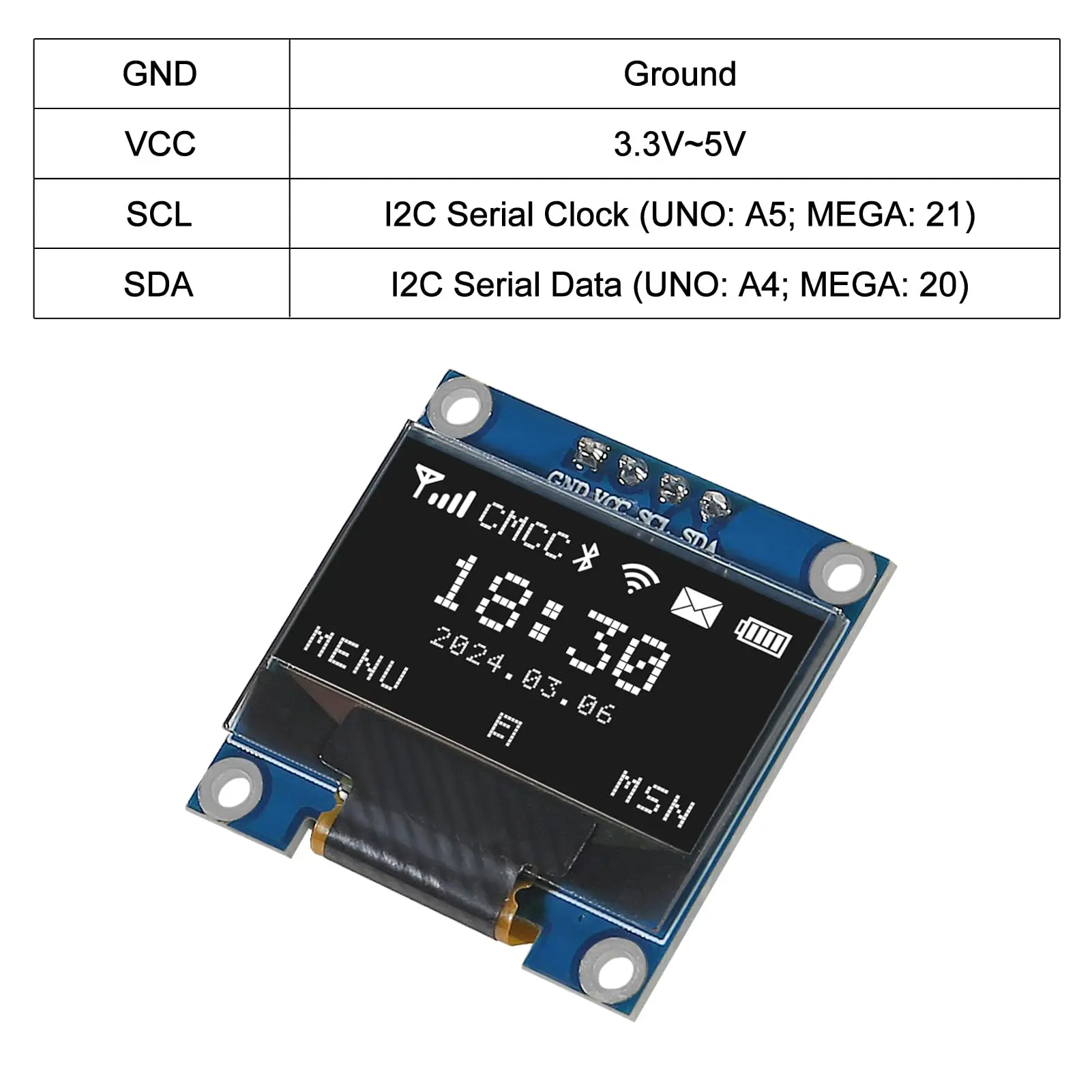 0,96 Zoll OLED-Displaymodul I2C IIC 128x64 SS-D-1306 3,3V-5V – Bild 3