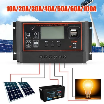 10A/20A/30A/40A/50A/60A/100A Solar Laderegler PWM 12V/24V Laderegler Dual USB Auto Solar Panel Ladegerät