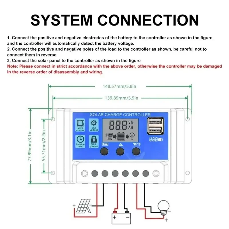 Solarladeregler 12V24V 30A/20A/10A Auto LCD Dual USB 5V Ausgang – Bild 3