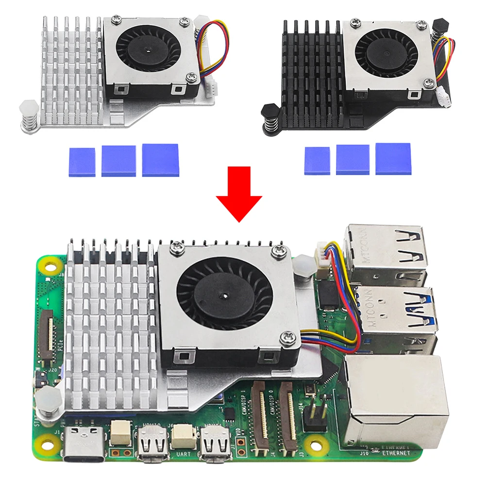 Raspberry Pi 5, aktiver Kühler, Metall-Kühlkörper, Kühler mit einstellbarer Geschwindigkeit, Lüfter