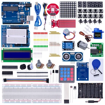 Komplettes Starter-Kit für Arduino Uno R3, inklusive Uno R3 Board, Steckbrett, Motoren, LCD, Sensoren