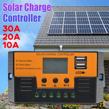 Solarregler 12V/24V 30A 20A 10A Solarladeregler Ladegerät LCD-Display Dual-Ausgang USB 5V Solarpanel-Controlle