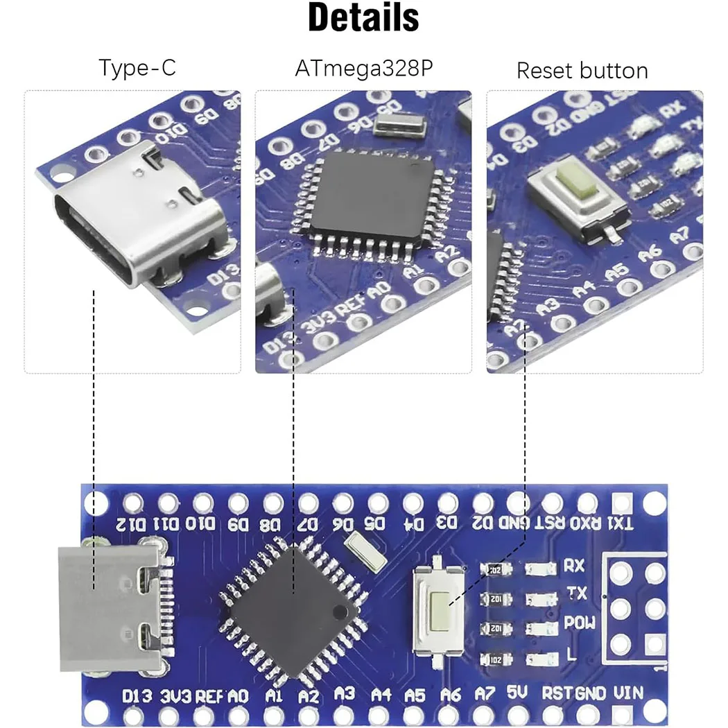 Typ-C USB Nano 3.0 ATmega328P CH340 5V 16MHz Kompatibel mit Arduino – Bild 2