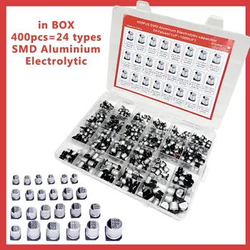 Aluminium-Elektrolytkondensatoren SMD-Sortiment-Kit 400 Stück 24 Werte SMD 1 uF ~ 1000 uF 6,3 V-50 V 24 Werte