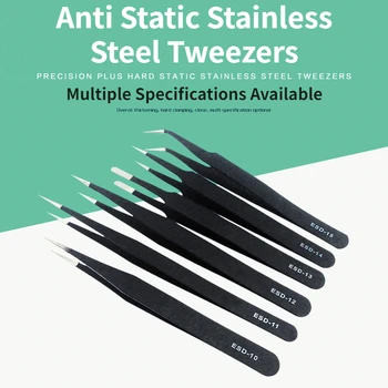 Anti-Statische ESD Pinzette Set Anti-Magnetische Anti-Säure Edelstahl Pinzette Kits Labor Arbeit Schwarz