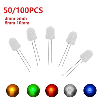 LED 3 mm 5 mm 8 mm 10 mm Nebel diffuses LED-Dioden-Set, mehrfarbige Leuchtdioden, weiß, rot, gelb (50 Stück)