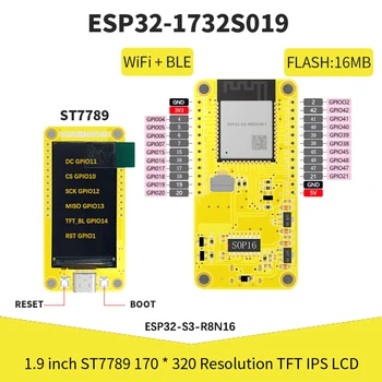 ESP32-S3 Entwicklungsboard mit 1,9 Zoll Bildschirm 170*320 LCD TFT IPS Modul WIFI+Bluetooth 8M PSRAM 16M Flash
