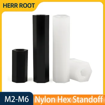 Weiß-Schwarze Nylon-Sechskant-Abstandshalter Buchse-zu-Buchse M2 M2.5 M3 M4 M5 M6 Länge 4~55mm