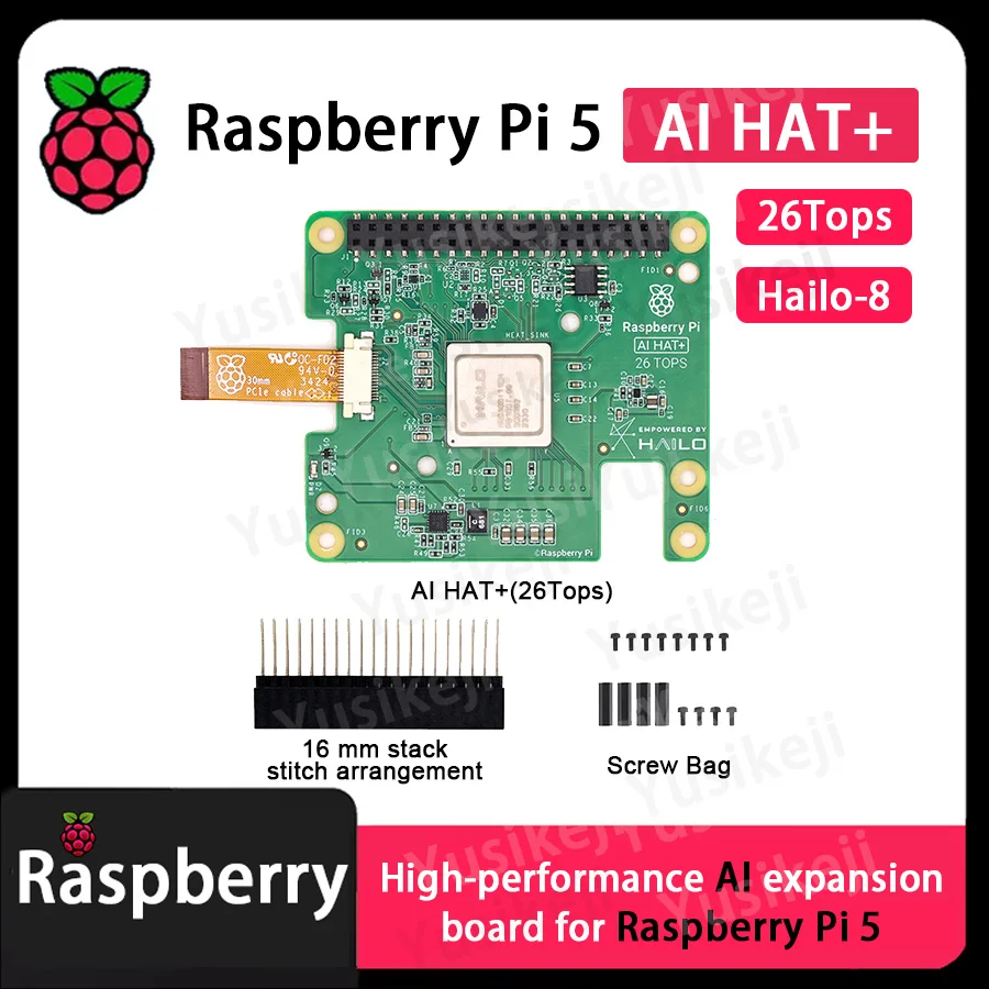 Raspberry Pi 5 AI HAT+ Erweiterungsplatine 13 Tops 26 Tops M.2 HAT+ PCIe Hailo-8 Hailo-8L, HAT+ Standrad
