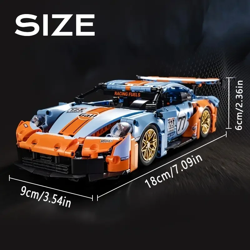Blaue/orangefarbene Auto-Bausteine, DIY 3D-Puzzle-Bausatz (600 Stück) – Bild 4