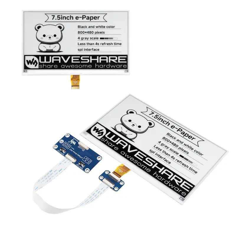 7,5-Zoll E-Paper-Display, 800x480 Auflösung, Schwarz-Weiß / Rot-Schwarz-Weiß