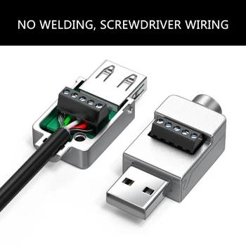 USB2.0 Lötfreier Adapter Metallgehäuse USB 2.0 Stecker Klemmenblock Datenanschluss USB Schraubklemmenplatine