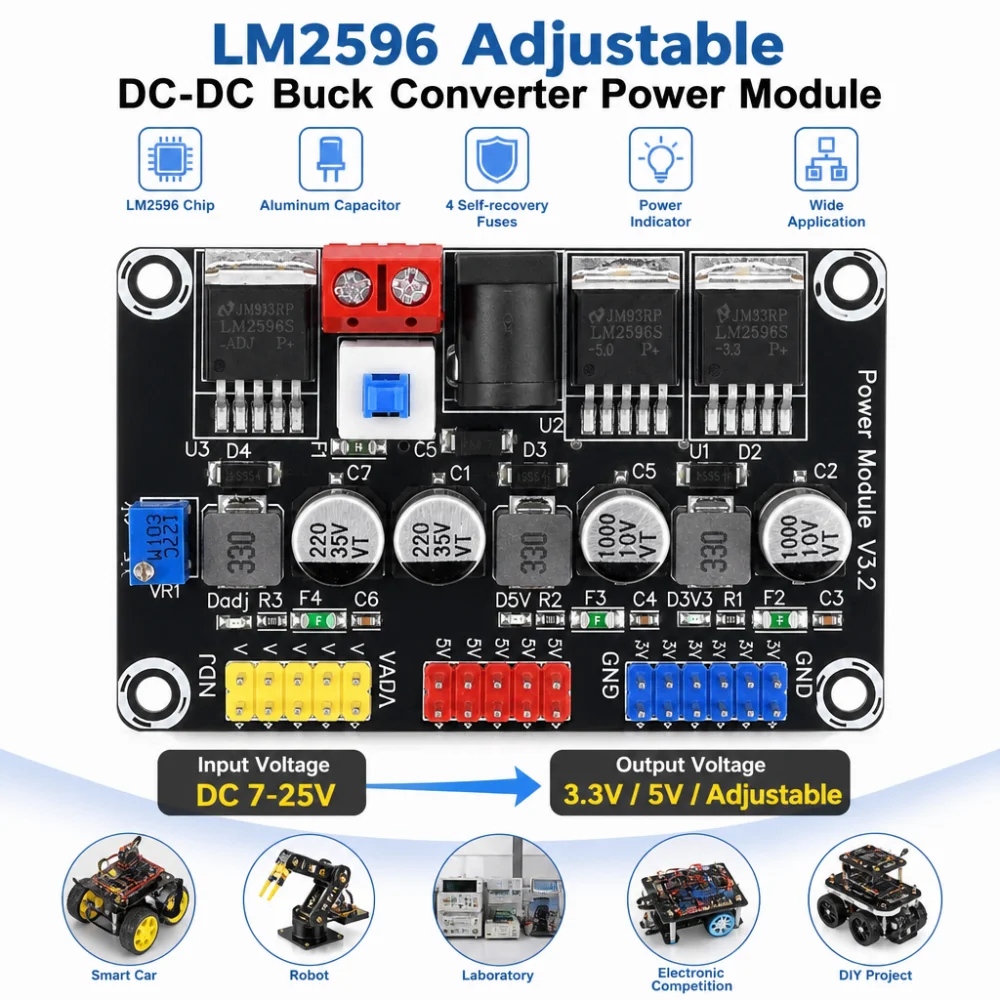 LM2596 DC7-25V zu DC3.3V/5V Einstellbares Step-Down-Modul, Geregeltes Stromversorgungsmodul, Geeignet