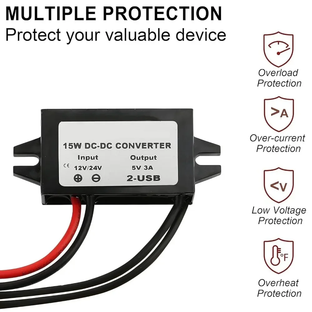 12v/24v zu 5v 3a netzteil wandler DC-DC abwärts modul USB-A buchse/typ – Bild 2