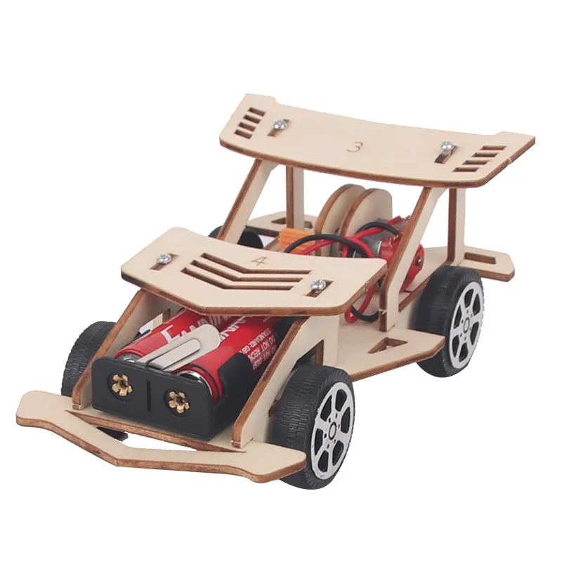 DIY Holz-Elektro-Rennwagen Allradantrieb Rennwagen-Bausatz Wissenschaftliches Experimentier-Set