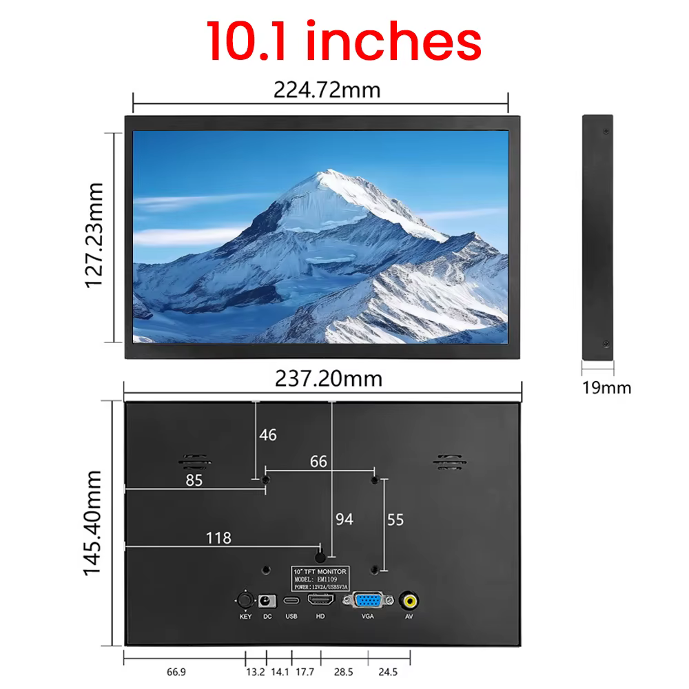10,1-Zoll-LCD-Display für Raspberry Pi HD 1024 * 600 HDMI VGA AV – Bild 6