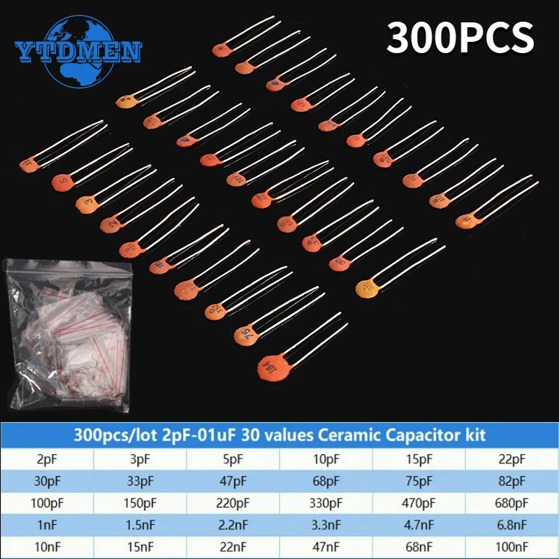 Keramik Kondensator Set 2pF ~ 0,1uF 30 Werte * 10 stücke Kondensatoren Sortiment Kit Elektronik (300 Stück)