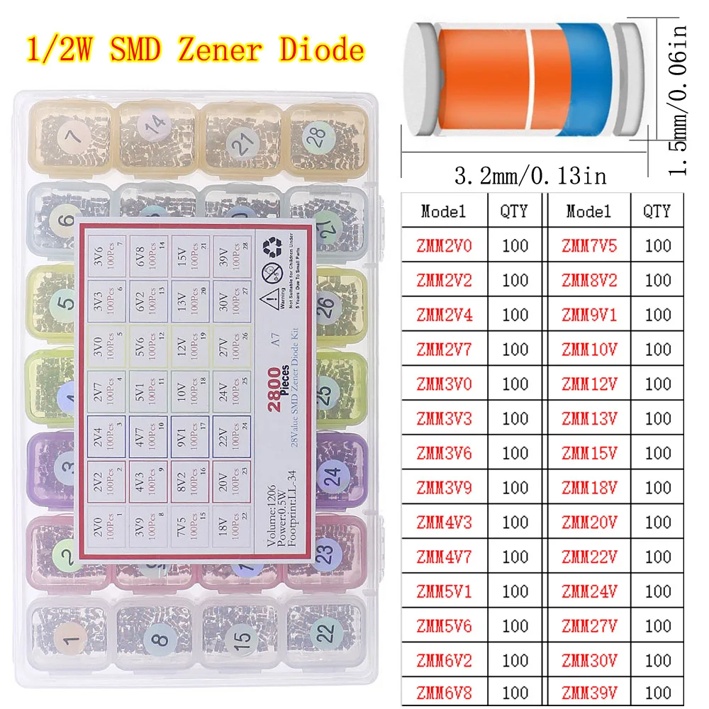 DIP SMD Zener Diode Fast Switching Schottky TVS Diode Assorted Kit – Bild 2