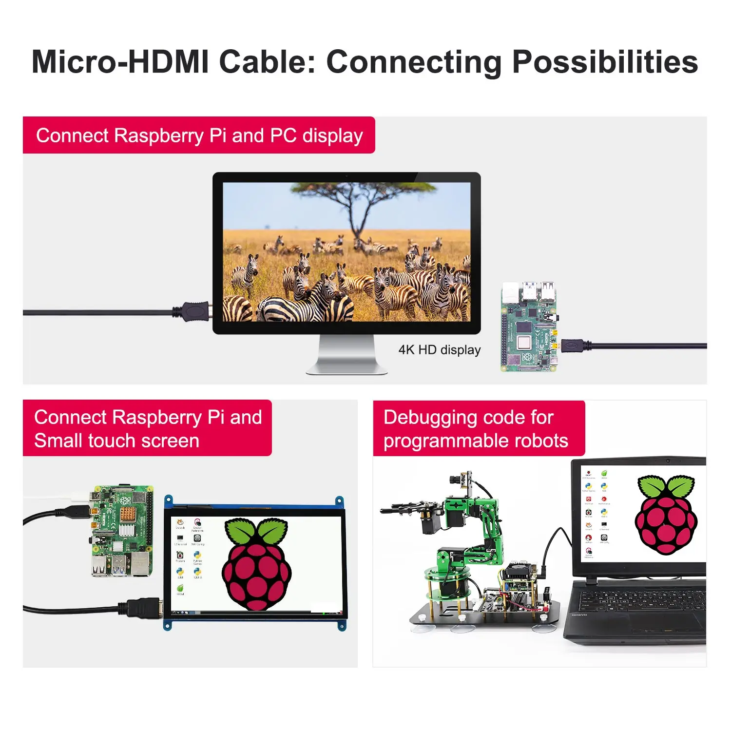 Micro-HDMI-zu-HDMI-Kabel adapter für Raspberry Pi 5/4b mit vergoldeter – Bild 4
