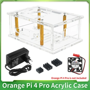 Orange Pi 4 Pro Gehäuse Acryl Transparente Schutzhülle Kühlung Optionaler Kühlventilator Kühlkörper Netzteil