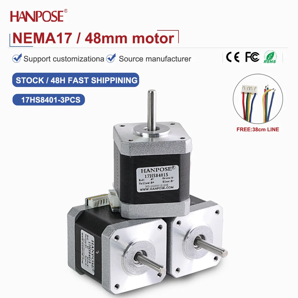 NEMA17 3 Stück 17HS8401 Schrittmotor 3,24V 1,8A Zweiphasig Vierdraht 3D-Druck Zubehör Motor Direktvertrieb vom