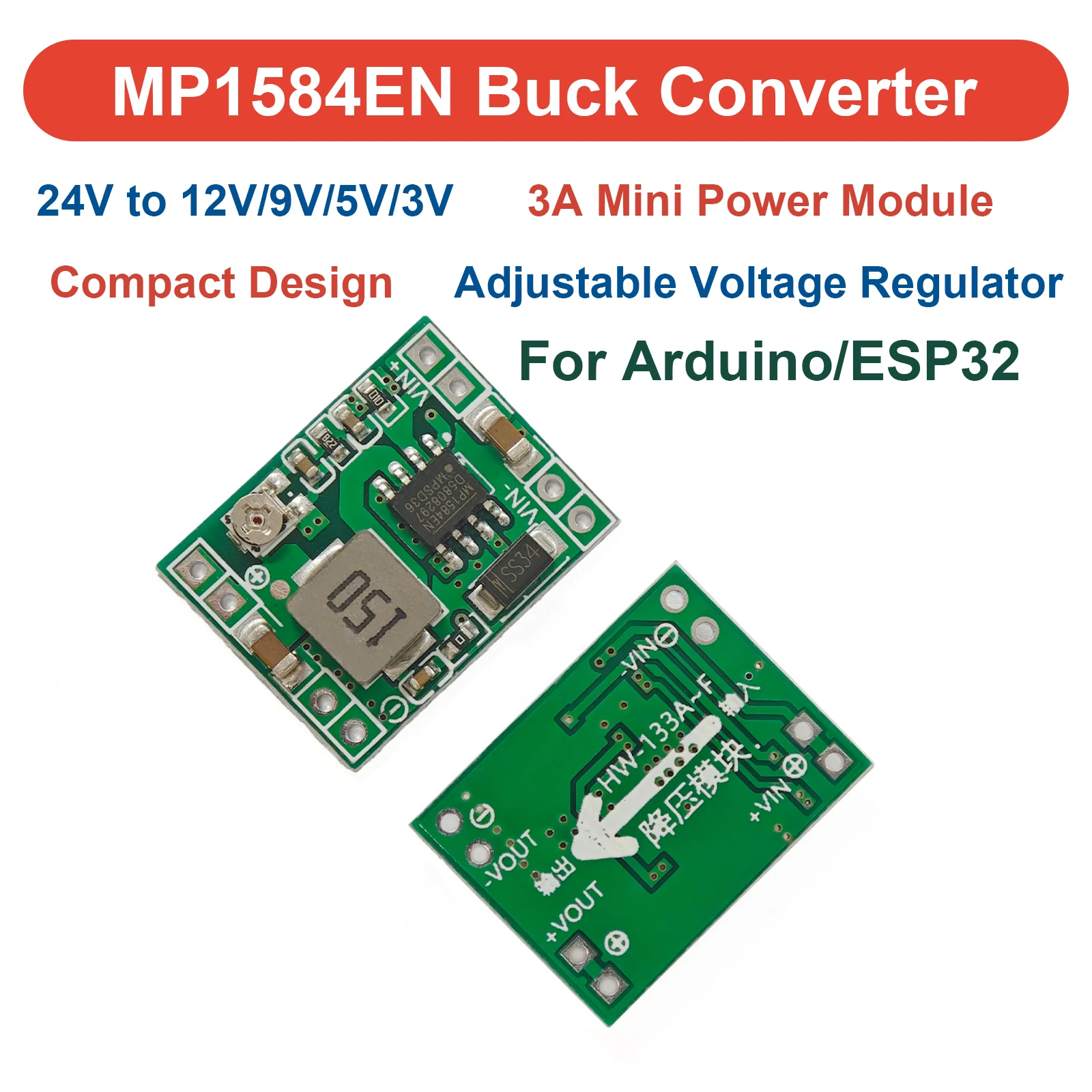 MP1584EN Ultra-Kleines DC-DC Step-Down-Stromversorgungsmodul 3A Einstellbar 3,3V 5V 9V 12V 24V zu 5V Konverter