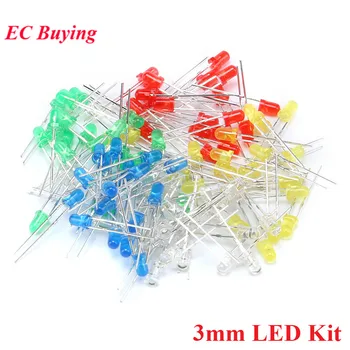 3mm LED Diode Leuchtdioden Weiß Gelb Rot Grün Blau Sortiertes Kit DIY Kit 5 farben * 20 stücke (100 Stück)