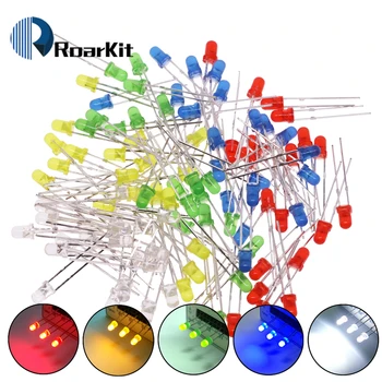 5 Farben*20 Stück=100 Stück / 1 Farbe=100 Stück F3 3mm LED-Dioden-Licht Sortiment-Kit Grün Blau Weiß Gelb Rot