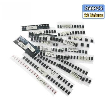 SMD Diode Assorted Kit M1 M4 M7 RS1M SS14 SS24 RS1M US1M SS34 SS54 BAT54C BAT54S LL4148 22 werte (260 Stück)