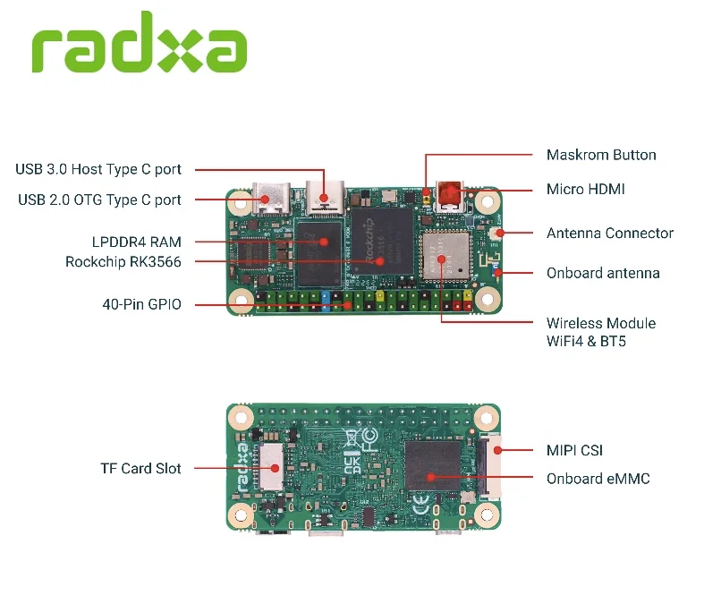 RADXA ZERO 3W Rockchip RK3566 64bit Quad-Core-basierter Mini-SBC WIFI4 – Bild 6