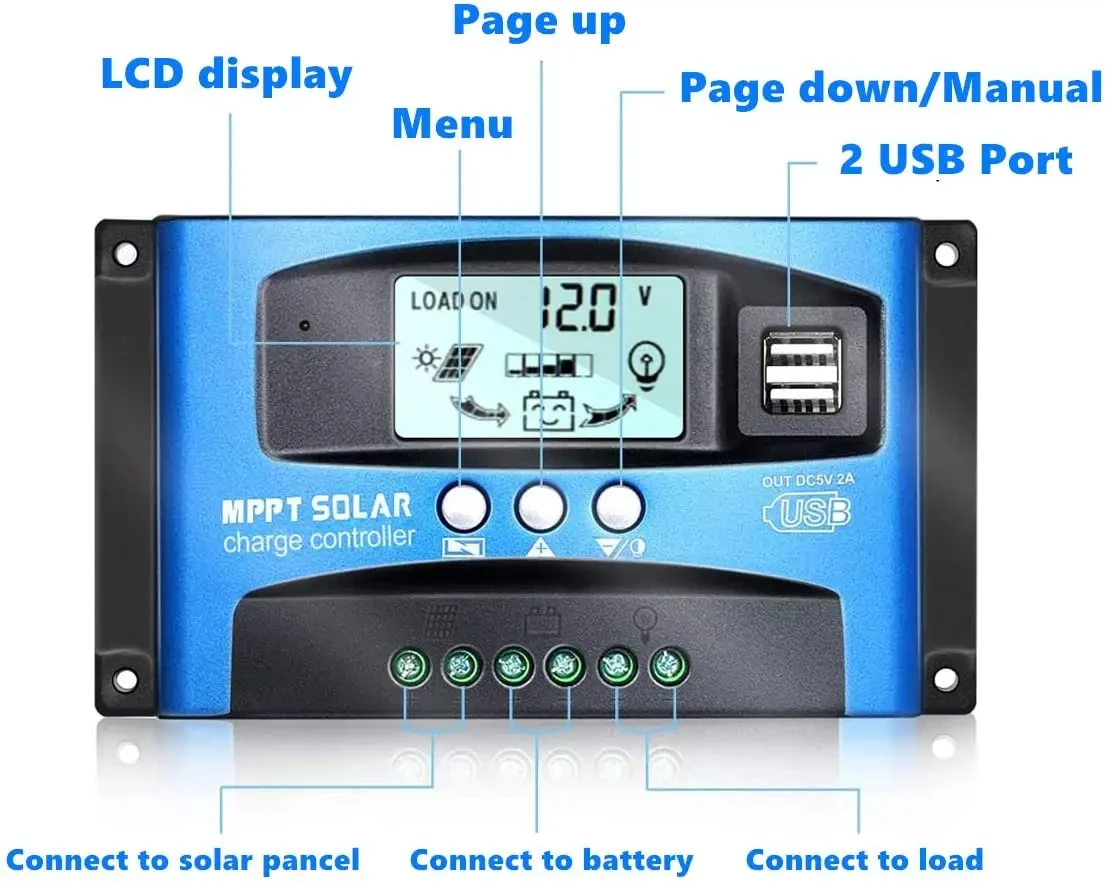 Y&H MPPT Solarladeregler 40A 60A 100A mit Last/Dual USB/LCD 12V 24V – Bild 4