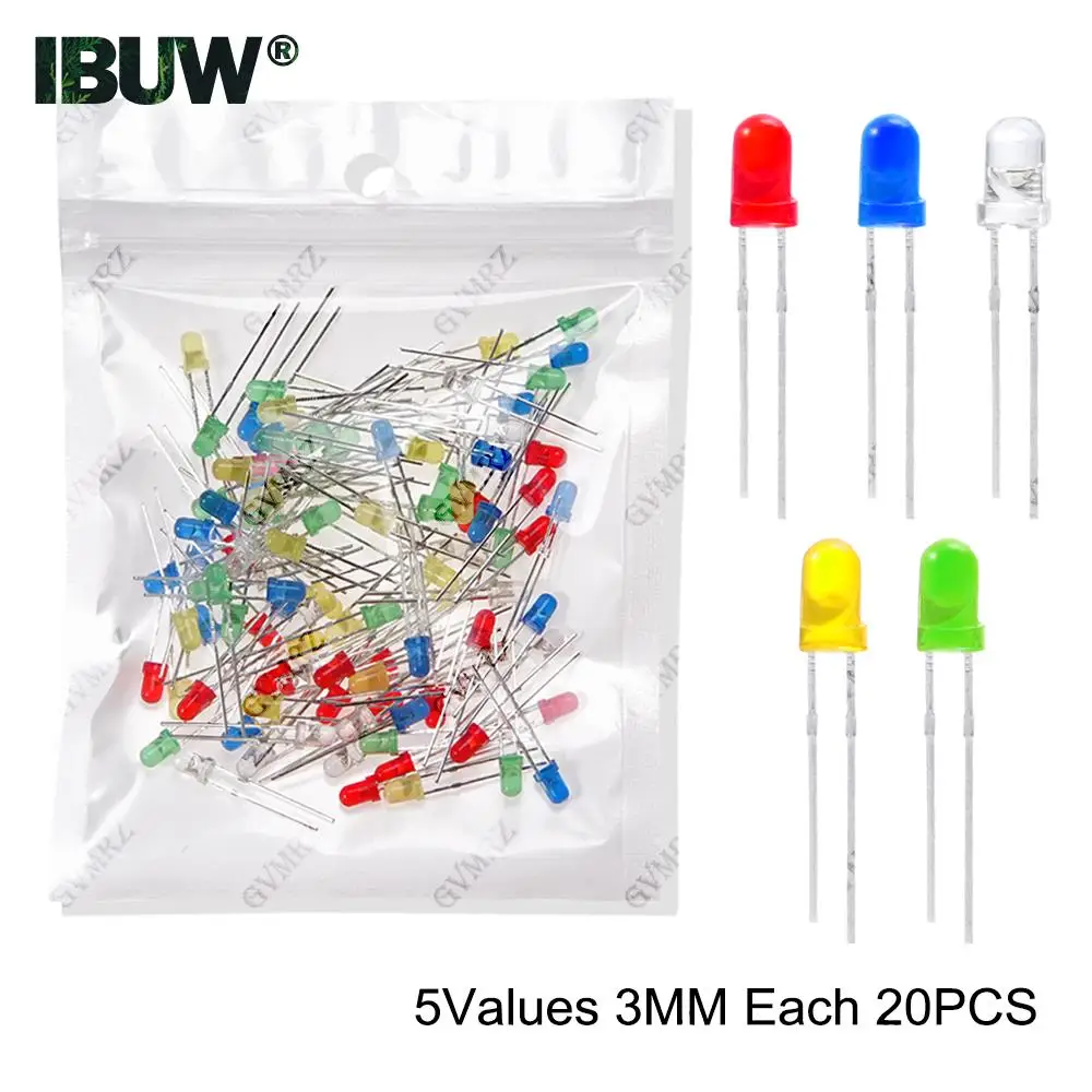 3MM 5MM Leuchtdioden Elektronik-Kit F3 F5 LED-Dioden-Sortiment-Kit Weiß Grün Rot Blau Gelb Orange Leuchtende