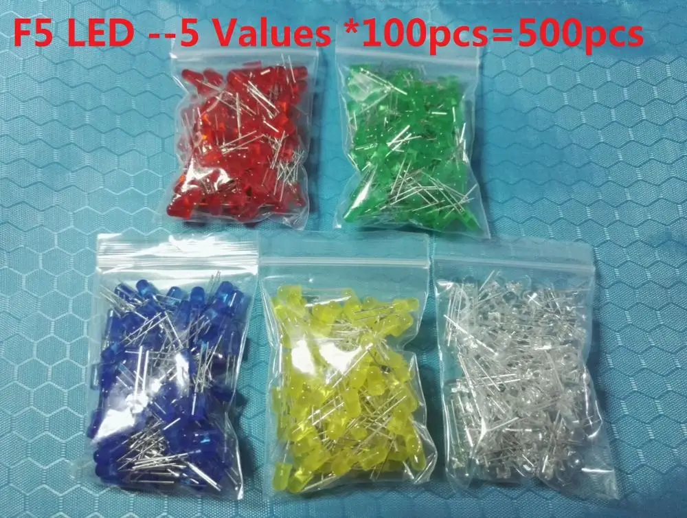 5 Werte * 100 stücke = 500 stücke 3mm 5mm LED-Dioden-Kits weiß rot – Bild 2