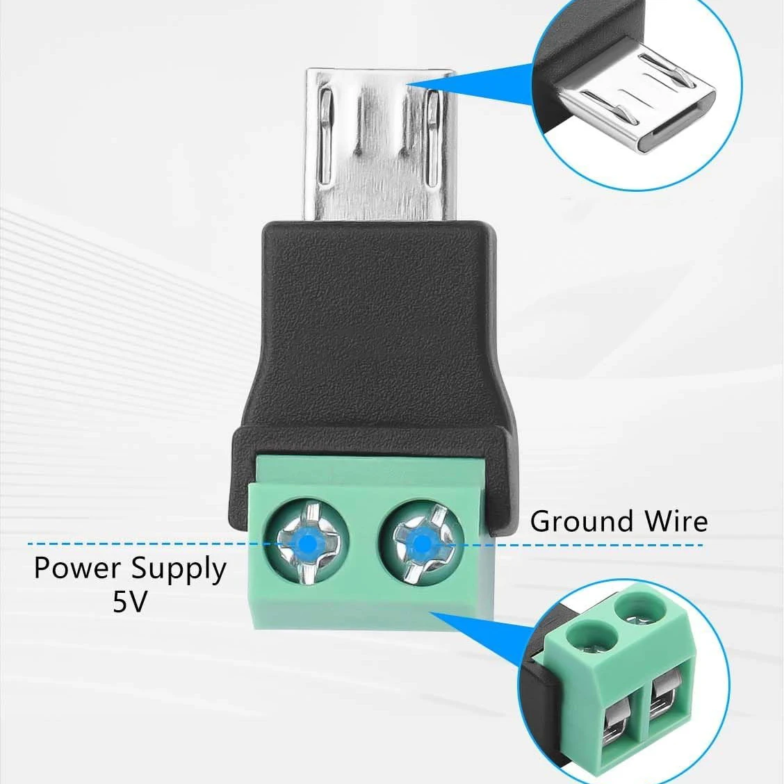 2-Pin Schraube Terminal zu Micro USB Adapter Micro-usb (5 Stück) – Bild 6