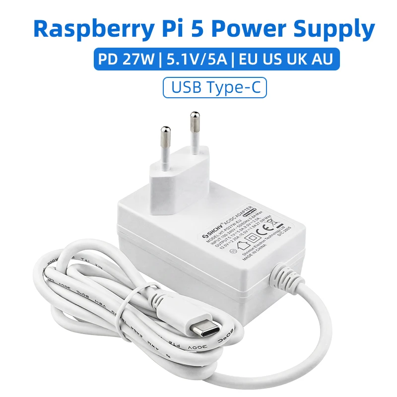 PD 27W USB-C Netzteil 5V 5A Typ-C Schnittstelle EU US UK AU Stecker Netzadapter Ladegerät für Raspberry Pi 5