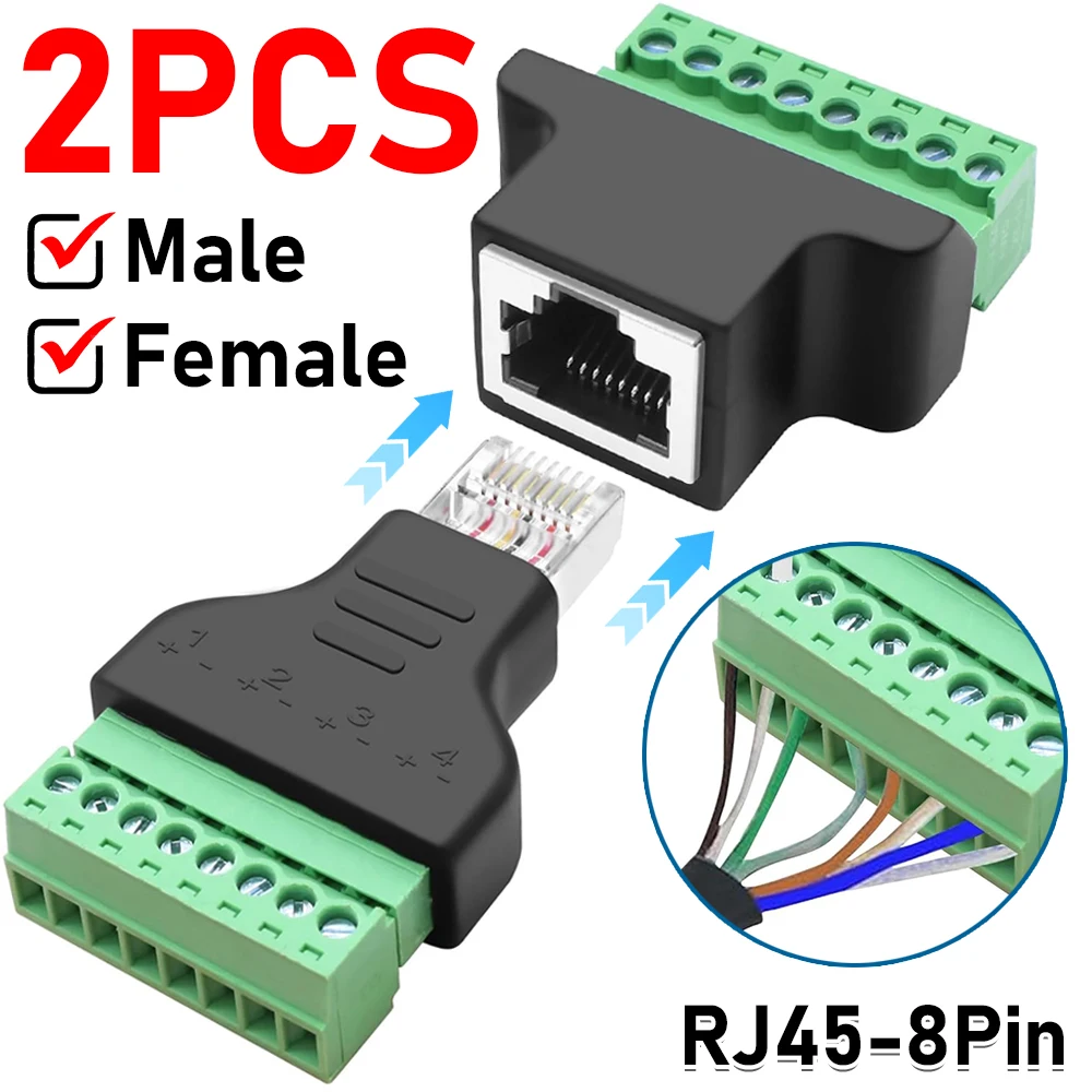 RJ45 Stecker-Buchse zu 8-poligem Schraubklemmenadapter RJ45 8P8C Breakout-Board für Cat7 Cat6 Cat5