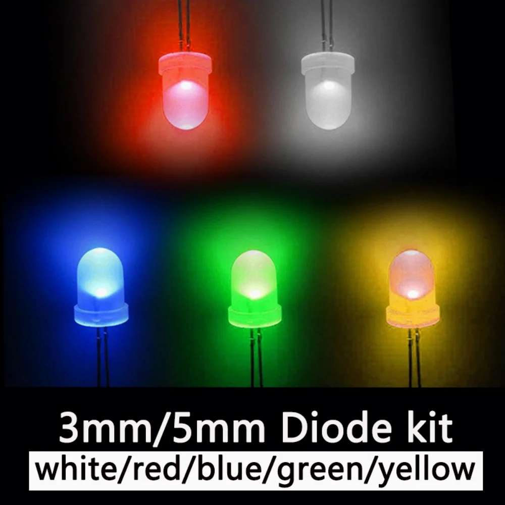 3 mm 5 mm LED-Dioden-Sortiment-Set, Weiß, Grün, Rot, Blau, Gelb – Bild 6