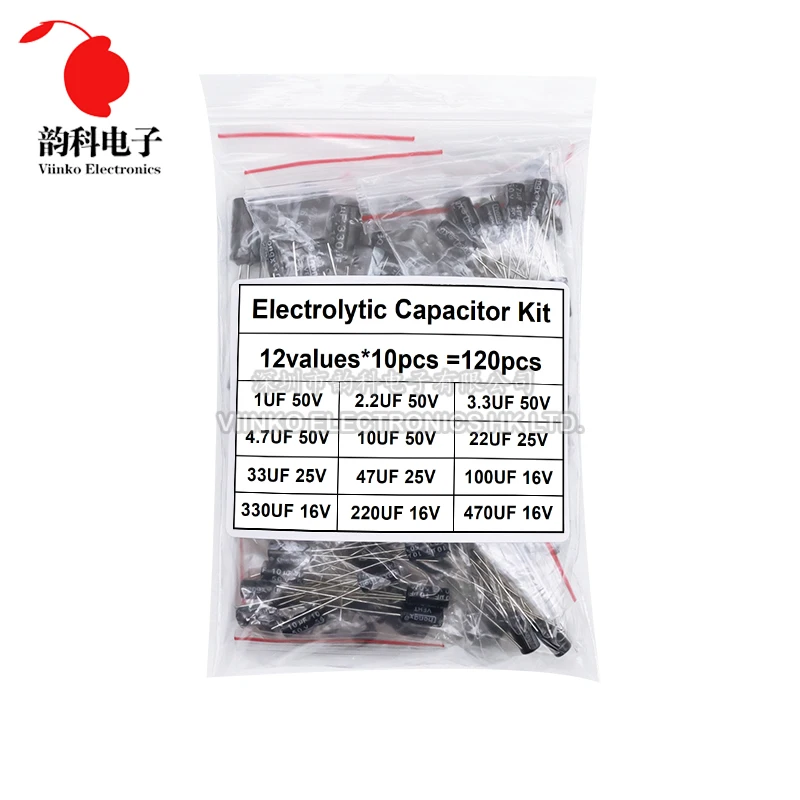 Sortiment für Elektrolyt kondensatoren 12 Werte 1uf-470uf 2,2 uf 4,7 uf 10uf 22uf 33uf 47uf 220uf (120 Stück)